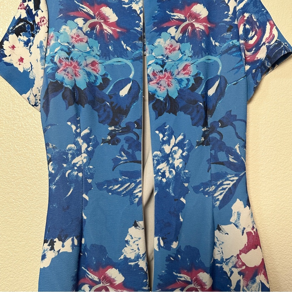Adrianna Papell Sheath Floral Side Drape Dress Sz 12 - Picture 6 of 10